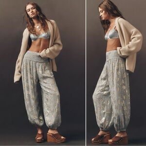 Anthropologie Bohemian Deco Metallic Wide Leg Balloon Pants Periwinkle XL NWT